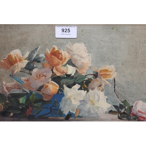 925 - Early 20th Century watercolour, still life of roses, unsigned, 20 x 34cm, together with another oil ... 