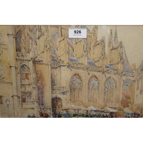 926 - S.T.C. Weeks, pencil and watercolour, market scene before a cathedral, 24 x 34cm, together with 19th... 