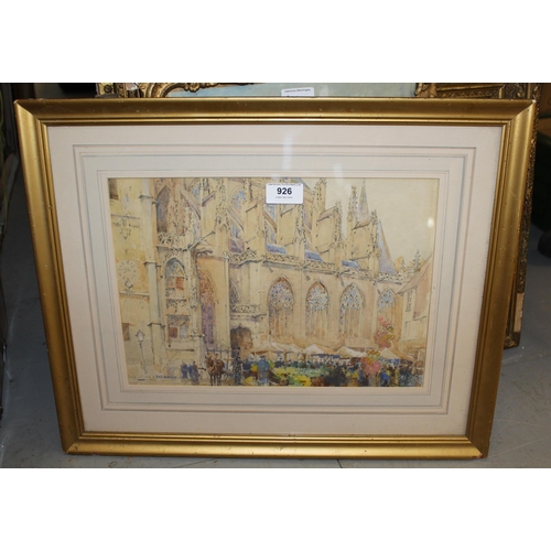 926 - S.T.C. Weeks, pencil and watercolour, market scene before a cathedral, 24 x 34cm, together with 19th... 