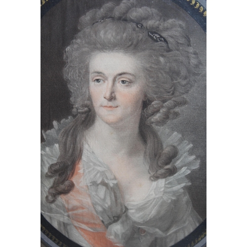 928 - 19th Century oval half length portrait of an 18th Century lady, 25 x 20cm, in an oval gilt frame