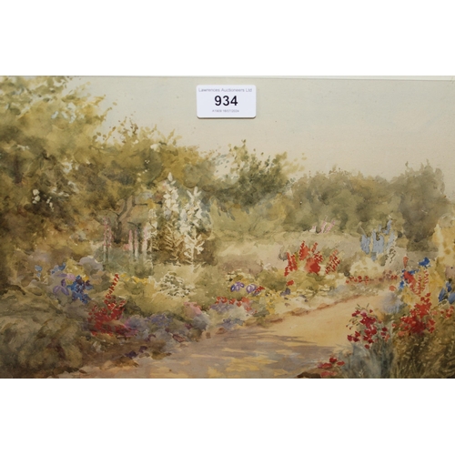 934 - 20th Century watercolour, garden scene with flowers, monogrammed P.A., together with three other wat... 