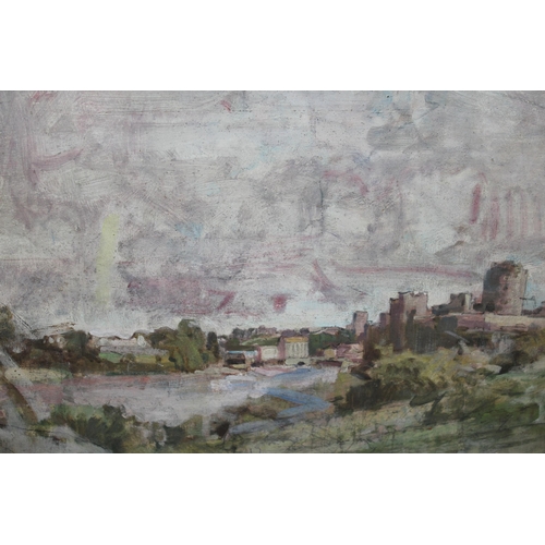 942 - Fred Appleyard, oil on board, Pembroke Castle, bearing label verso, 29 x 39cm, together with another... 