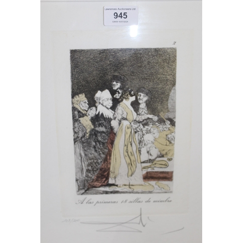 945 - Salvadore Dali, signed etching with aquatint and colour, ' A Las Primeras ' Limited Edition No. 108 ... 