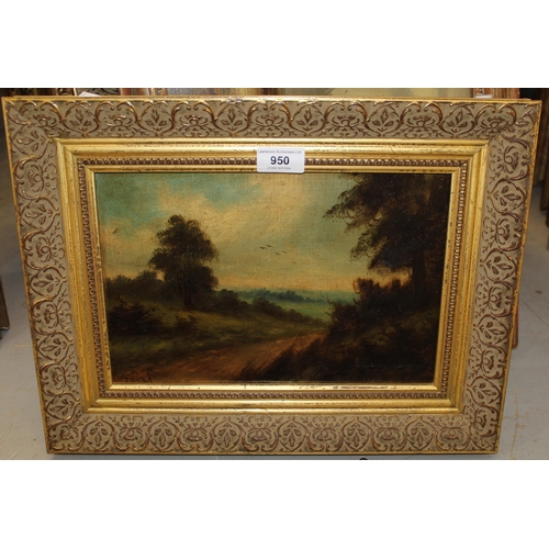 950 - Pair of 19th Century oils on canvas, river landscapes with track and pond, indistinctly signed, 19 x... 