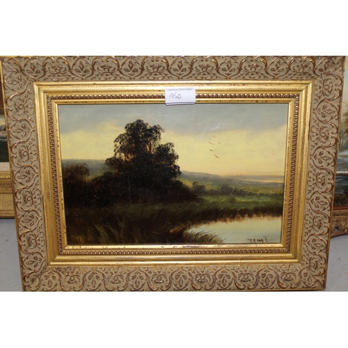 950 - Pair of 19th Century oils on canvas, river landscapes with track and pond, indistinctly signed, 19 x... 