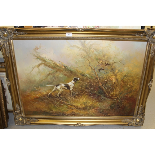 953 - Eugene Kingman, oil on canvas, gun dog in landscape, signed, 60 x 90cm, gilt framed