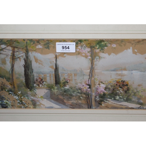 954 - Watercolour, Italian lake scene, signed Gianni, 16 x 34cm, gilt framed