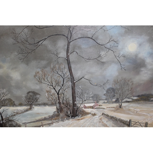 957 - M. Komedera, oil on board, winter landscape, signed, 48 x 65cm, framed, together with two pictures o... 