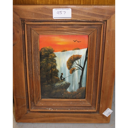 957 - M. Komedera, oil on board, winter landscape, signed, 48 x 65cm, framed, together with two pictures o... 