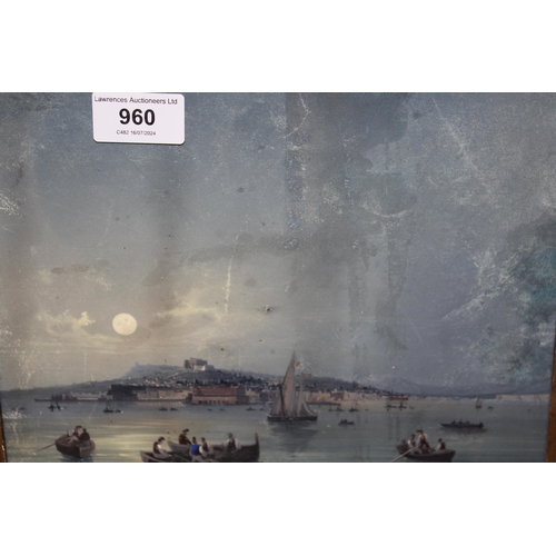 960 - Italian School gouache, bay scene at night, 25cm square