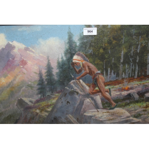 964 - 20th Century oil on canvas board, study of an Indian in a mountainous landscape, unsigned, framed, 3... 