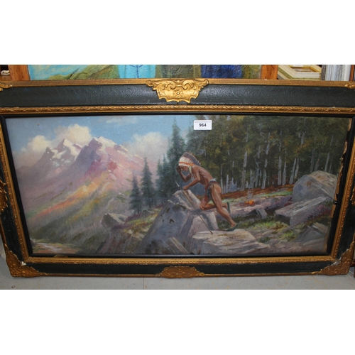 964 - 20th Century oil on canvas board, study of an Indian in a mountainous landscape, unsigned, framed, 3... 