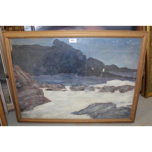 971 - Late 20th Century oil on canvas, coastal scene of Cape Elizabeth, indistinctly signed, 49 x 69cm