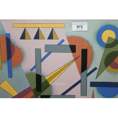 972 - 20th Century mixed media on paper, geometic composition, bearing signature John Sennhauser, 26 x 36c... 