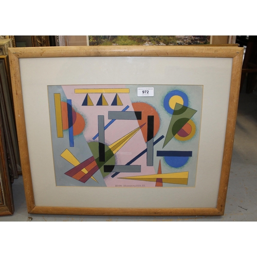 972 - 20th Century mixed media on paper, geometic composition, bearing signature John Sennhauser, 26 x 36c... 