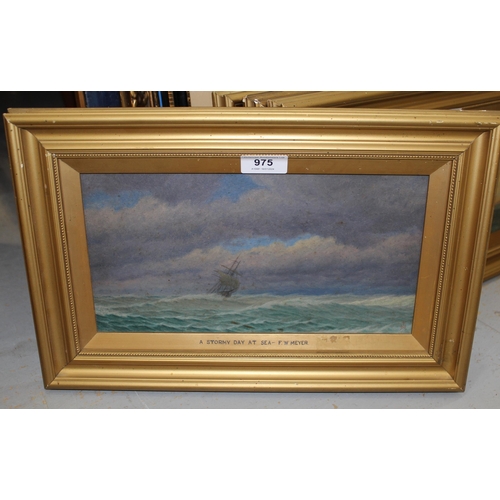 975 - Frederick William Meyer, group of five oil paintings on board, ' Sunrise on the North Sea ', ' Storm... 