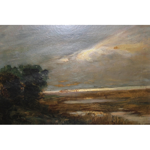 994 - Guiseppe Miti-Zanetti, oil on panel, coastal landscape with storm clouds, signed, 27 x 35.5cm, gilt ... 