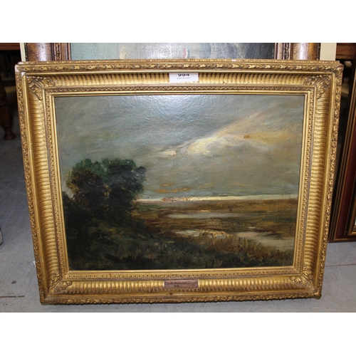 994 - Guiseppe Miti-Zanetti, oil on panel, coastal landscape with storm clouds, signed, 27 x 35.5cm, gilt ... 