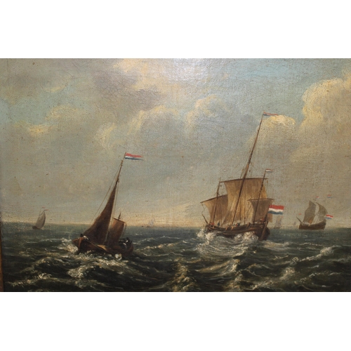 996 - 19th Century Dutch school, oil on canvas, seascape with various shipping, unsigned, 30 x 38cm, gilt ... 