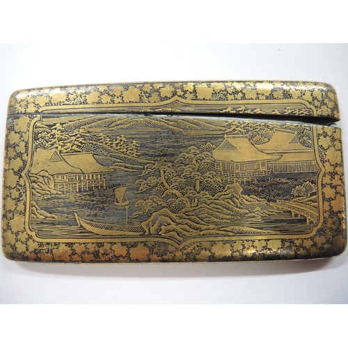 199 - Japanese gilt metal curved card case, together with a similar cigarette case