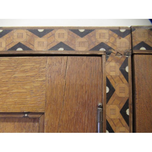 1517 - Unusual Art Deco marquetry and silvered relief bedroom suite comprising:  three door wardrobe, two d... 