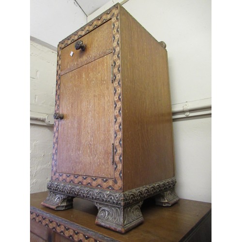 1517 - Unusual Art Deco marquetry and silvered relief bedroom suite comprising:  three door wardrobe, two d... 