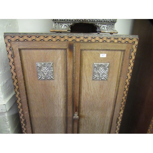 1517 - Unusual Art Deco marquetry and silvered relief bedroom suite comprising:  three door wardrobe, two d... 