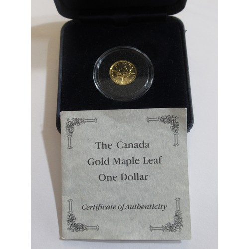 778 - Canada gold Maple Leaf one dollar gold coin, 16mm, 1.5g