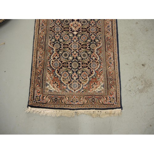 7 - Indian Persian pattern runner with three central medallions and multiple borders, 360cm x 75cm