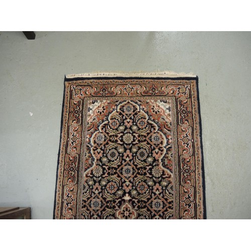 7 - Indian Persian pattern runner with three central medallions and multiple borders, 360cm x 75cm