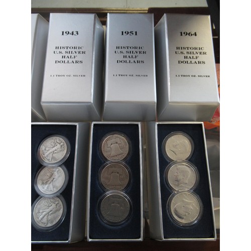 728 - Box containing a collection of various American silver coins in cases, together with other various p... 