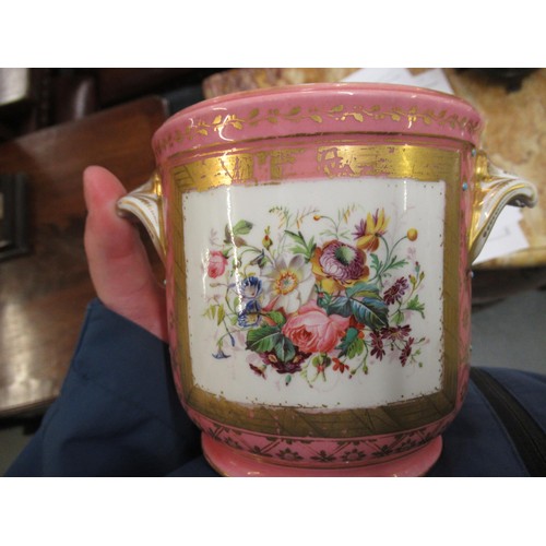 508 - 19th Century Sevres style porcelain jardiniere painted with panels of flowers and cherubs on pink gr... 