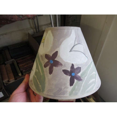 53 - Three Charleston Farmhouse Bloomsbury handmade and painted lamp shades of varying sizes, two signed