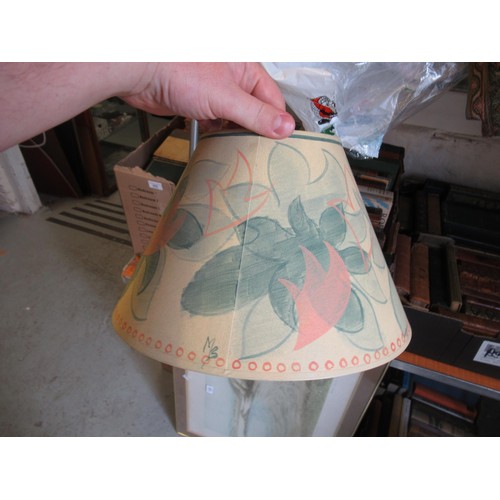 53 - Three Charleston Farmhouse Bloomsbury handmade and painted lamp shades of varying sizes, two signed