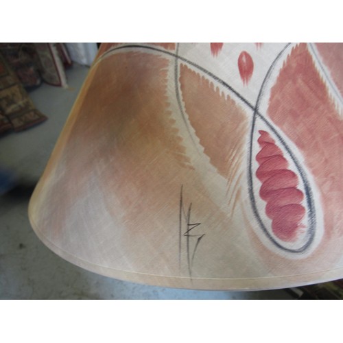 53 - Three Charleston Farmhouse Bloomsbury handmade and painted lamp shades of varying sizes, two signed