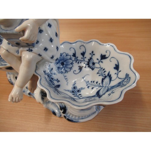 453 - Pair of Meissen blue and white Onion pattern figural table salts, 16cm high together with a pair of ... 