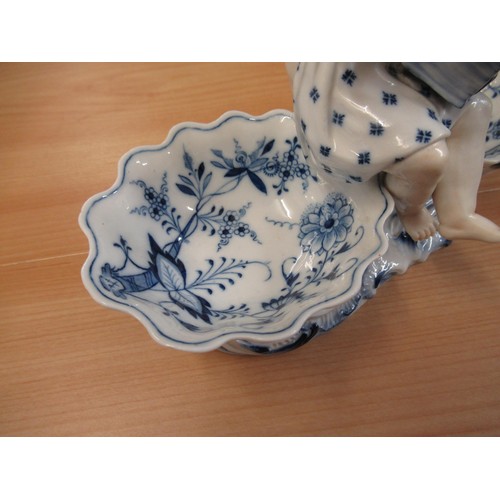 453 - Pair of Meissen blue and white Onion pattern figural table salts, 16cm high together with a pair of ... 