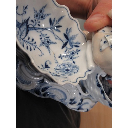 453 - Pair of Meissen blue and white Onion pattern figural table salts, 16cm high together with a pair of ... 