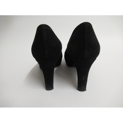 17 - Stuart Weitzman for Russell & Bromley, black suede peep toe shoes, 3in heel, size UK 4 / USA 6, as n... 