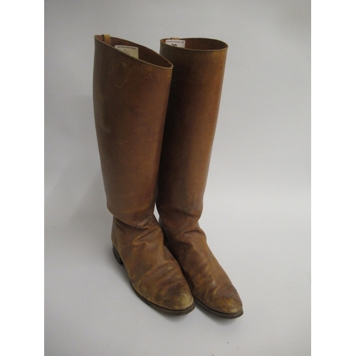 20 - Pair of vintage mid tan leather riding boots