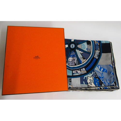 28 - Hermès, Paris, ' Washington's Carriage ' silk scarf designed by Caty Latham, with a Hermes box