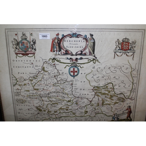 1083 - Blaeu, 17th Century hand coloured map of Bercheria Vernacule Berkshire, dated 1662, 39 x 50cm (with ... 