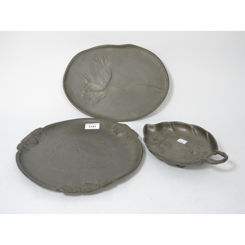 1141 - Group of three Kayserzinn floral relief moulded pewter dishes