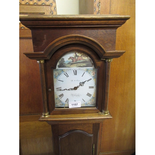 1157 - Modern mahogany Grandmother clock with miniature movement having weights and pendulum, 120cm high