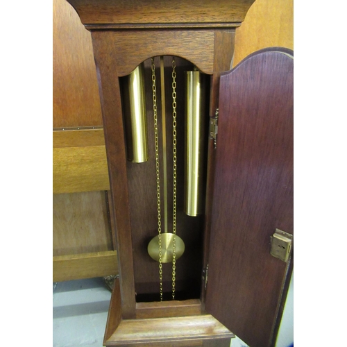 1157 - Modern mahogany Grandmother clock with miniature movement having weights and pendulum, 120cm high