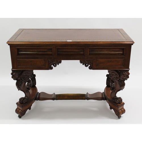 1198 - Fine quality Victorian figured mahogany writing table, the crossbanded and tooled leathered inset to... 