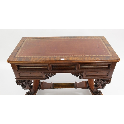 1198 - Fine quality Victorian figured mahogany writing table, the crossbanded and tooled leathered inset to... 