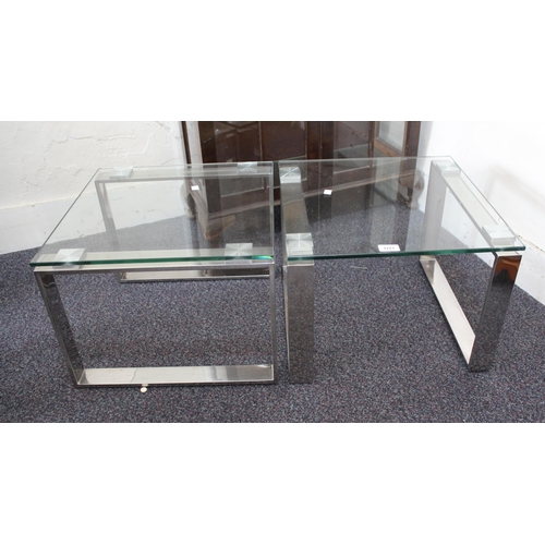 1223 - Pair of square glass and chromium metal lamp tables, 45cm square x 33cm high