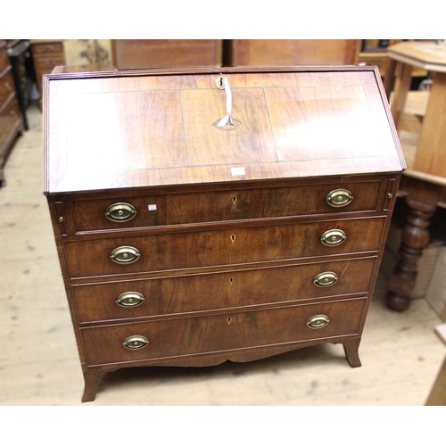 1225 - 19th Century mahogany crossbanded and inlaid bureau, the fall front with shell inlay enclosing a fit... 