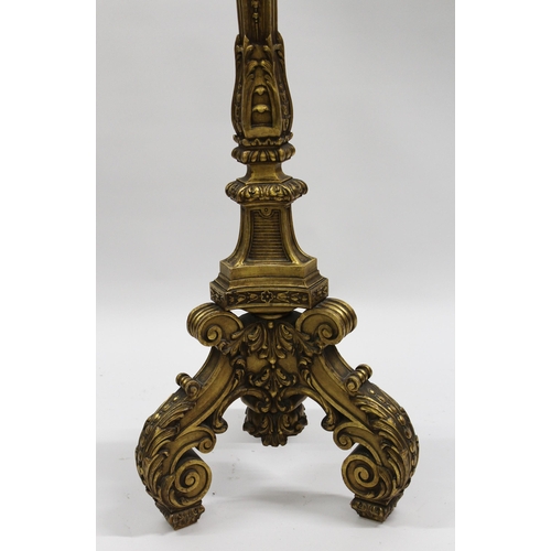 1243 - Early 20th Century carved and gilded torchere in antique style, with tripod base, 134cm high (small ... 